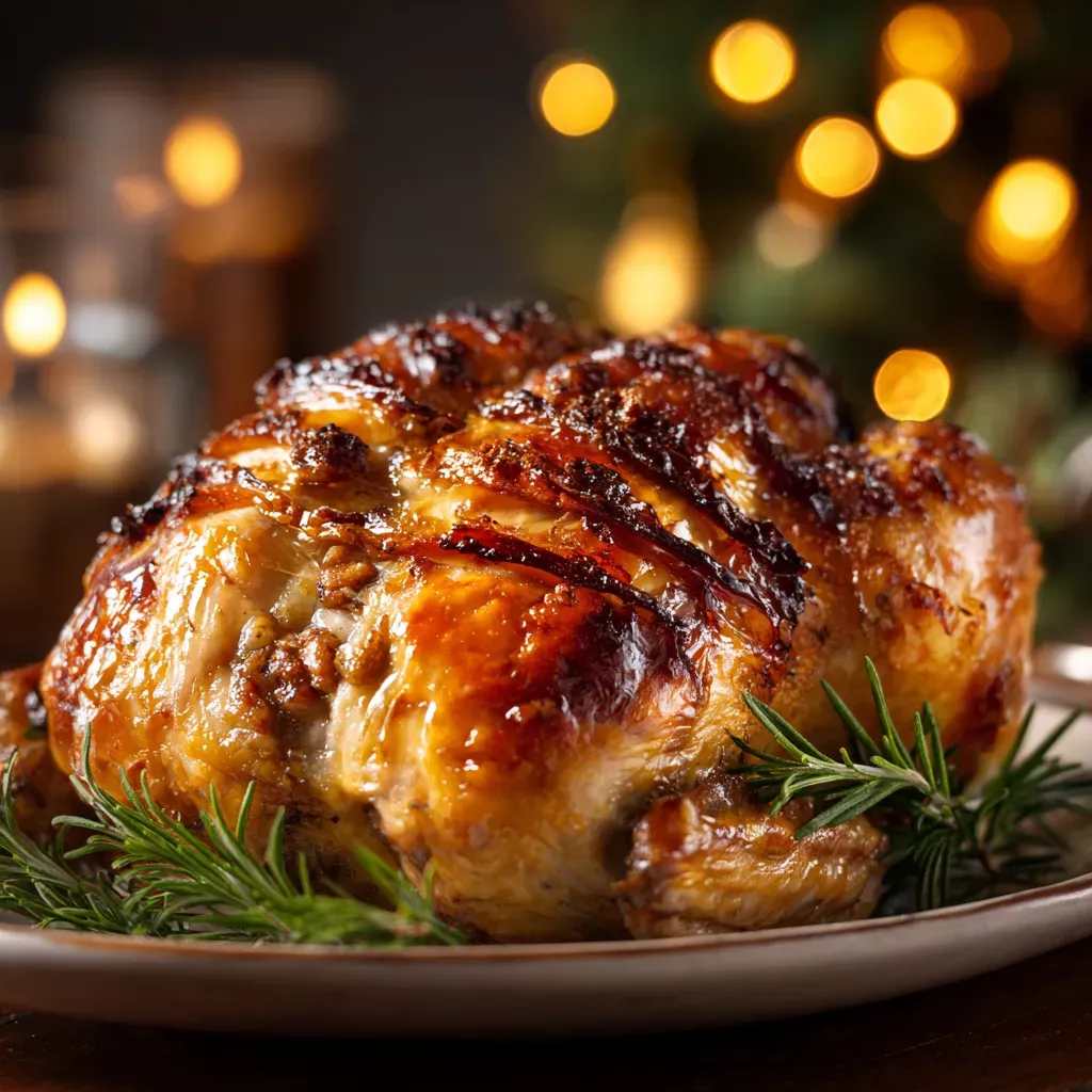 chapon de No&euml;l r&ocirc;ti